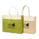 Two-Tone Jute Shopping Bag with Front Pocket & Cotton Webbed Handles Custom Printed