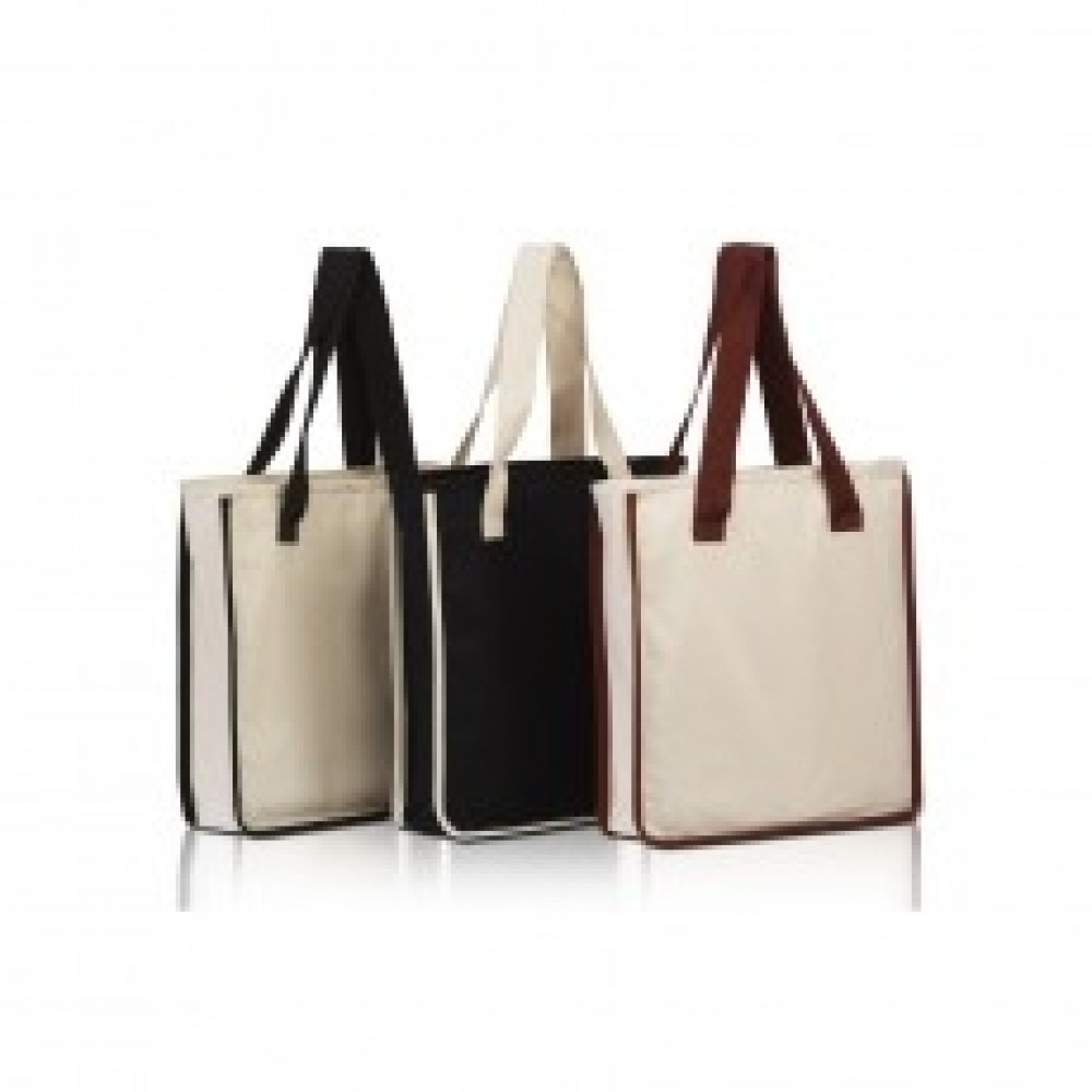 Cotton Shopping Bag with Contrast Piping Logo Imprinted