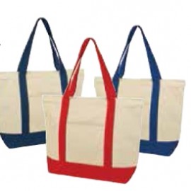 Custom Printed Deluxe Zippered Cotton Canvas Tote Bag w/Contrast Handle