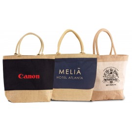 Custom Embroidered Two-Tone Jute Beach Tote with Cotton Webbed Handles
