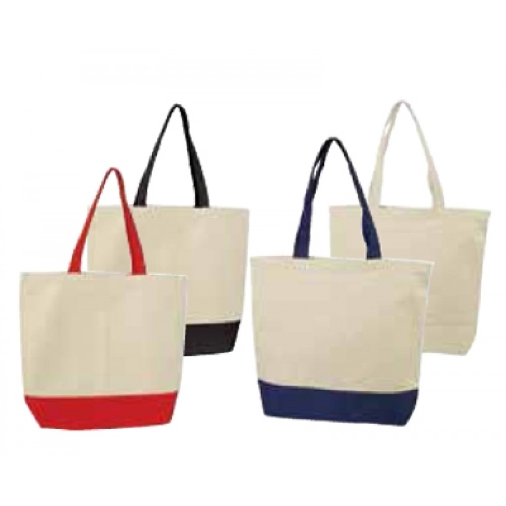 Custom Embroidered Standard Cotton Canvas Tote Bag w/Contrast Bottom & Handle
