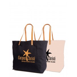 Cotton Shopping / Beach Tote with Leather Handles Logo Imprinted