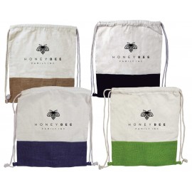 Custom Embroidered Jute + Cotton Drawstring Backpack