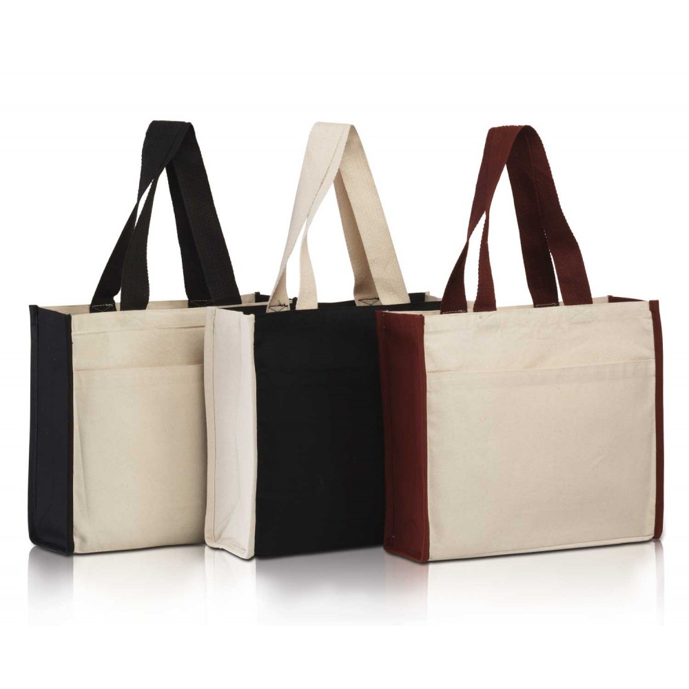 Custom Printed Heavy Cotton Tote Bag with Front Pocket & Contrasting Handles Custom Printed Heavy Cotton Tote Bag with Front Pocket & Contrasting Handles