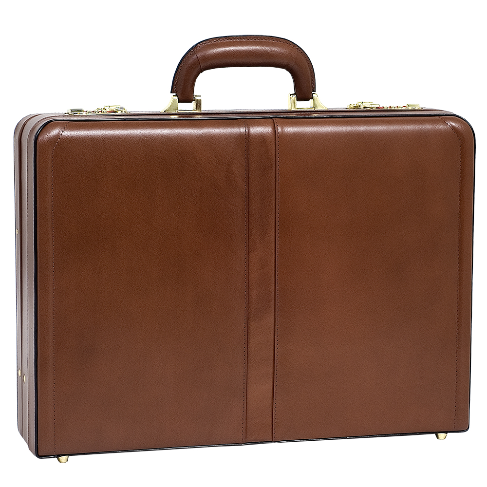 Logo Imprinted McKlein USA Harper Brown Leather Expandable Attache Case Logo Imprinted McKlein USA Harper Brown Leather Expandable Attache Case