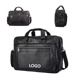 Large Capacity Leather Briefcase with Logo