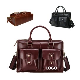 Men's Business Leather Briefcase with Logo