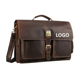 Slim Leather Business Laptop Bag with Logo