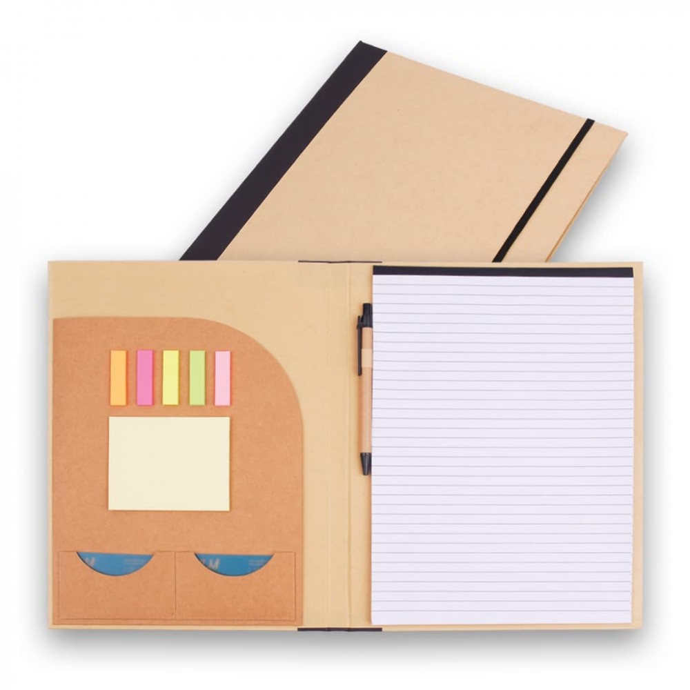 Logo Printed Recycled Padfolio w/ Notepad, Flags, Pockets, and Pen Logo Printed Recycled Padfolio w/ Notepad, Flags, Pockets, and Pen