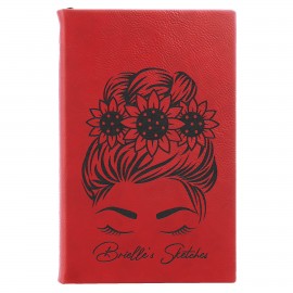 Promotional 5.25" x 8.25" Red Leatherette Sketch Book w/Unlined Notepad