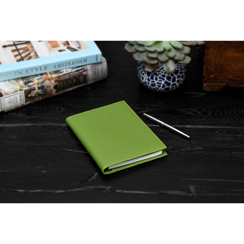 Pebble Calf Leather Medium-Size Padfolio - Lime Logo Imprinted Pebble Calf Leather Medium-Size Padfolio - Lime Logo Imprinted
