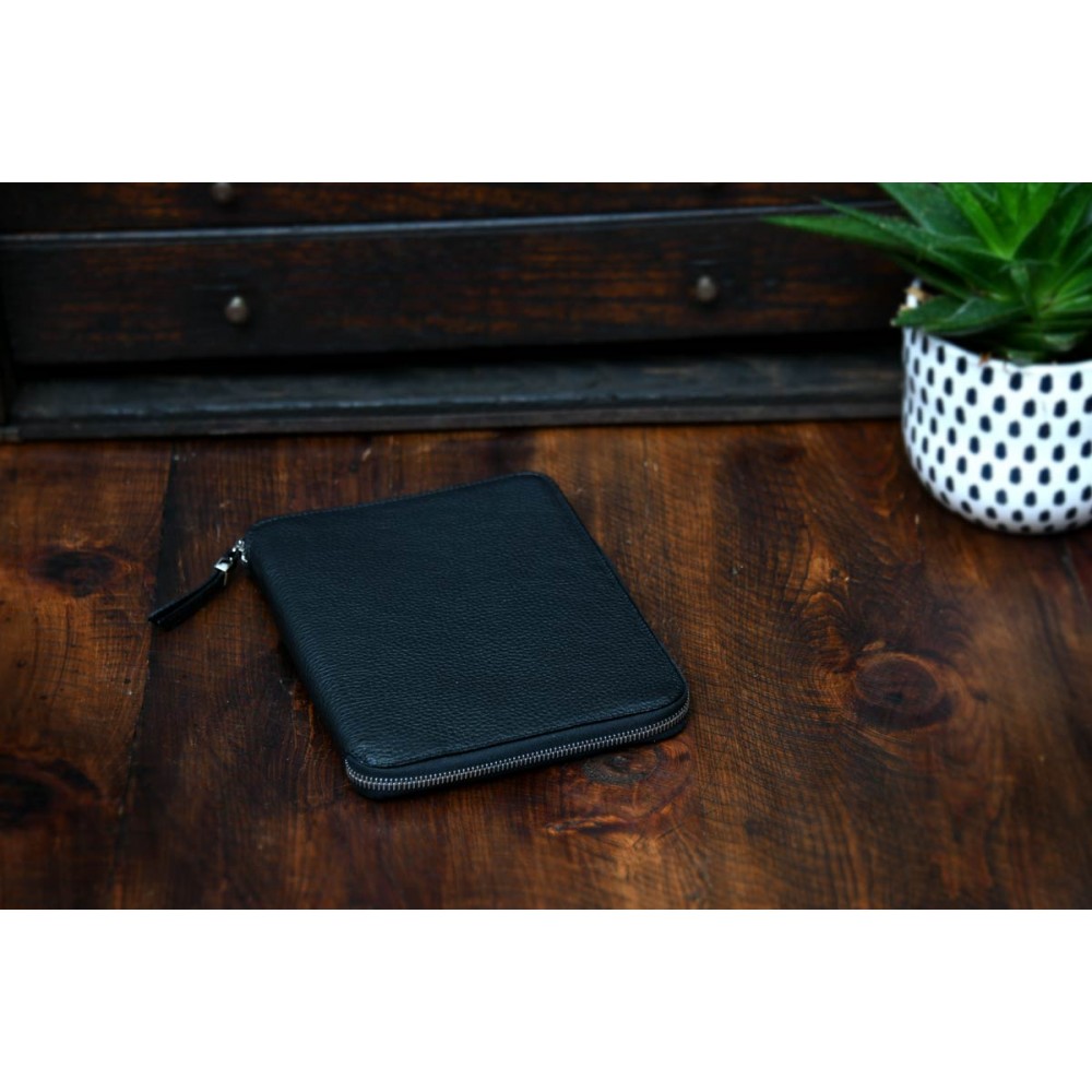 Pebble Calf Leather Medium-Size Zippered Padfolio - Ocean Blue Custom Printed Pebble Calf Leather Medium-Size Zippered Padfolio - Ocean Blue Custom Printed