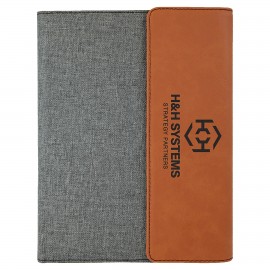7" x 9" Rawhide Leatherette / Gray Canvas Portfolio with Logo