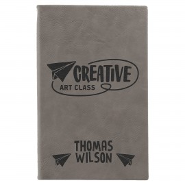 5.25" x 8.25" Gray Leatherette Sketch Book w/Unlined Notepad with Logo