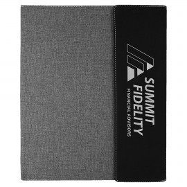 Promotional 9.5"x12" Black/Silver Leatherette / Gray Canvas Portfolio