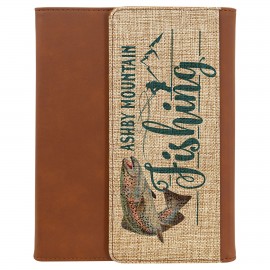 Logo Branded 7" x 9" - Burlap and Leatherette Portfolio Notebook