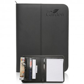 Zippered Black Leather Portfolios with Logo