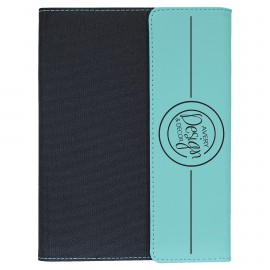 7" x 9" Teal Leatherette / Black Canvas Portfolio w/Notepad with Logo