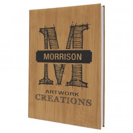 7" x 9.75" Bamboo Leatherette Sketch Book w/Unlined Notepad with Logo