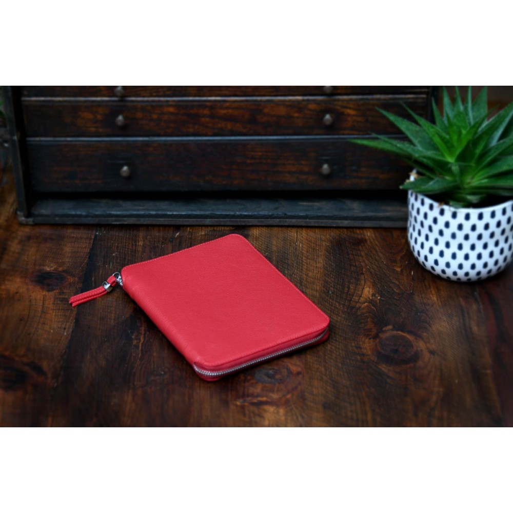 Pebble Calf Leather Medium-Size Zippered Padfolio - Lava Red Imprinted Pebble Calf Leather Medium-Size Zippered Padfolio - Lava Red Imprinted