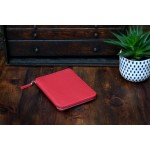 Pebble Calf Leather Medium-Size Zippered Padfolio - Lava Red Imprinted