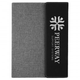 Custom 7" x 9" Black/Silver Leatherette/Gray Canvas Portfolio