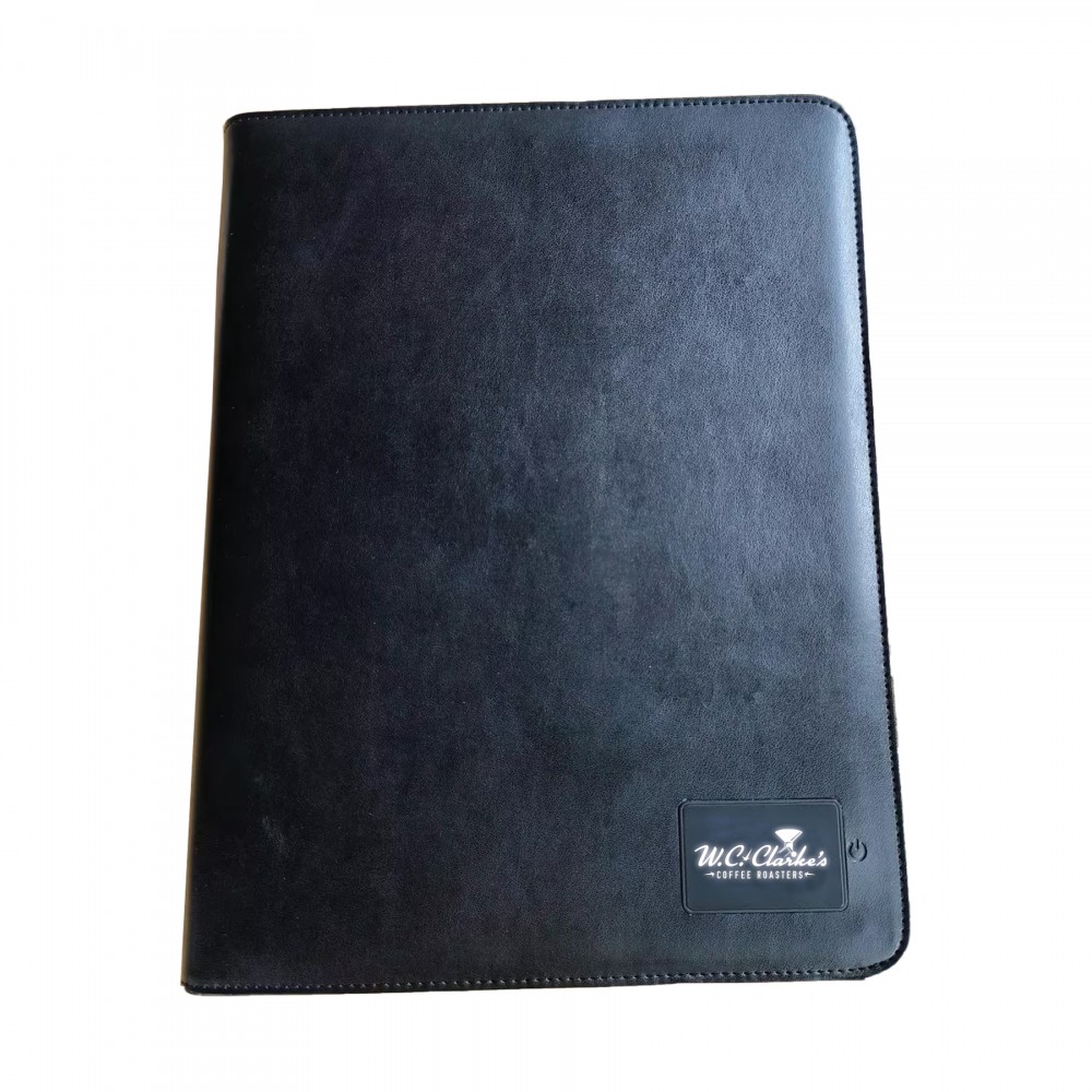 Personalized Business Padfolio W/ 5000mah Power Bank Wireless Charger with LED Logo Personalized Business Padfolio W/ 5000mah Power Bank Wireless Charger with LED Logo