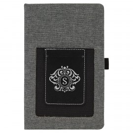 Promotional 5.25" x 8.25" Gray w/Black Leatherette Journal w/Cell Slot