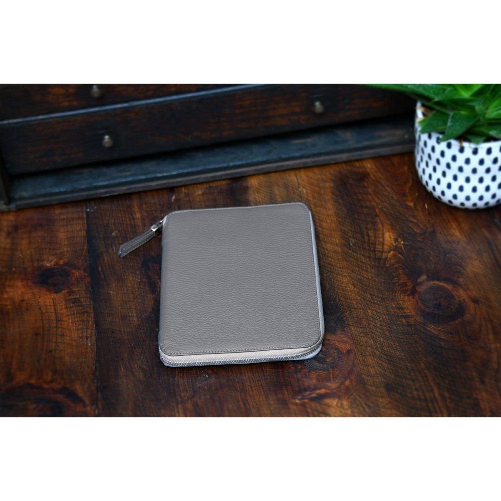 Imprinted Pebble Calf Leather Medium-Size Zippered Padfolio - Pewter Gray Imprinted Pebble Calf Leather Medium-Size Zippered Padfolio - Pewter Gray