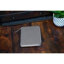 Imprinted Pebble Calf Leather Medium-Size Zippered Padfolio - Pewter Gray