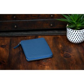 Pebble Calf Leather Medium-Size Zippered Padfolio - Ocean Blue Imprinted