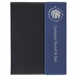 Promotional 7" x 9" Blue/Silver Leatherette / Black Canvas Portfolio