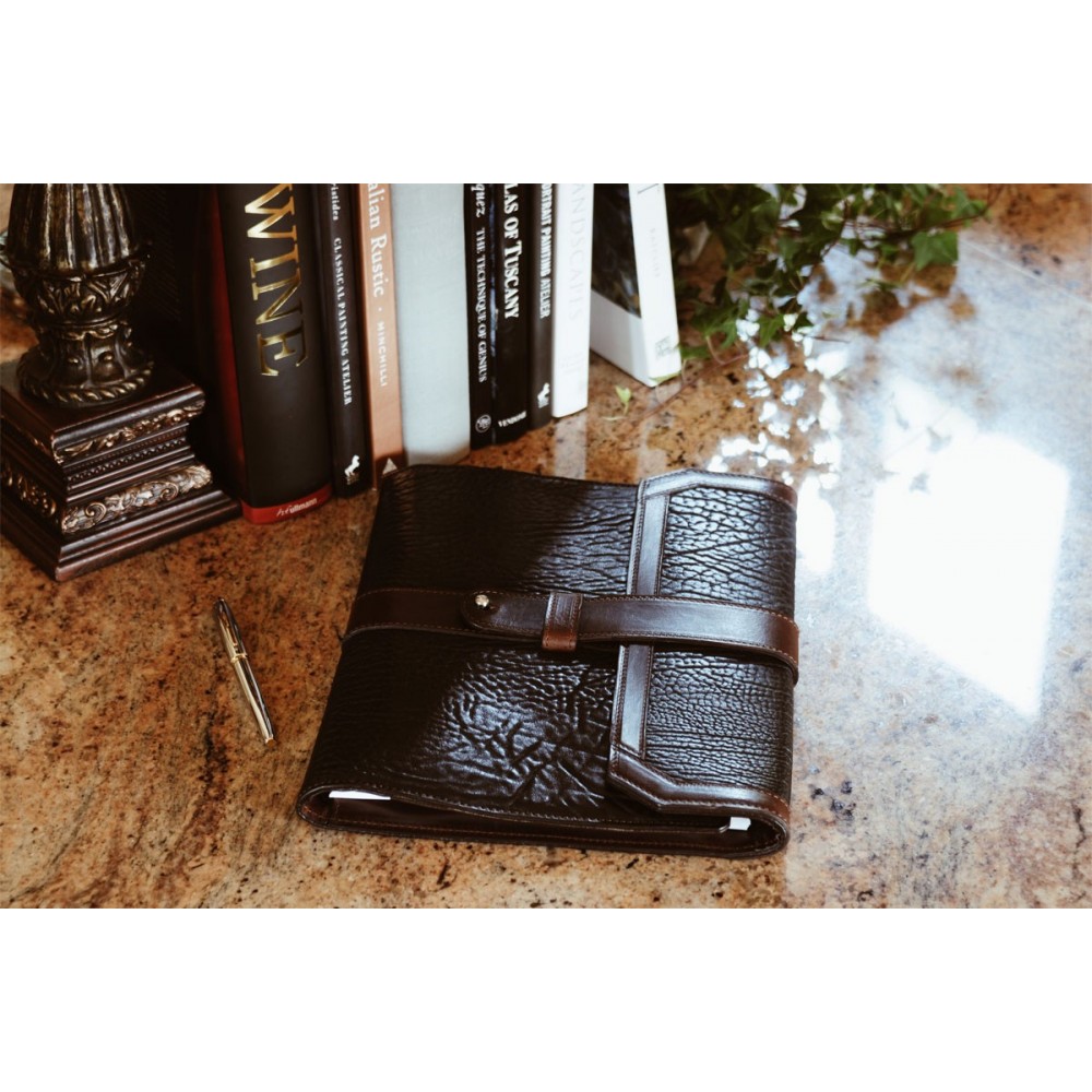 Buffalo Padfolio - Onyx with Walnut Vachetta Trim Logo Imprinted Buffalo Padfolio - Onyx with Walnut Vachetta Trim Logo Imprinted