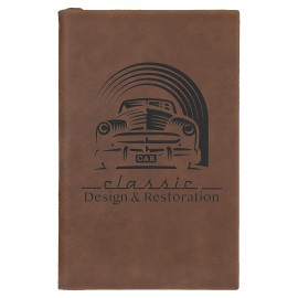 Dark Brown Leatherette Sketch Book with Unlined Notepad with Logo