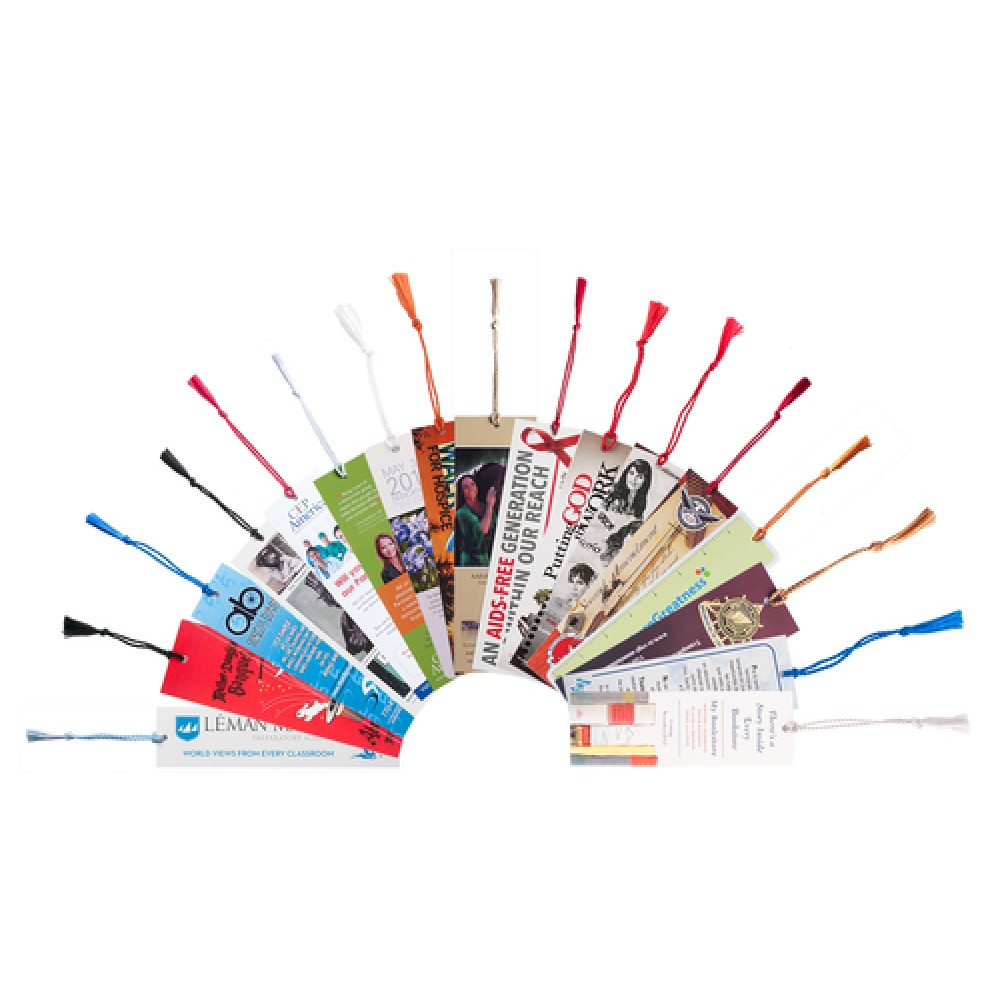 Promotional Bookmark Full Color 14 Point w/Floss Tassel 2" x 7"