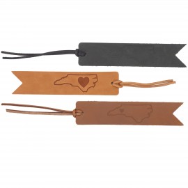Full-Grain Leather Bookmark w/Lace Topper- Brown with Logo  Full-Grain Leather Bookmark w/Lace Topper- Brown with Logo