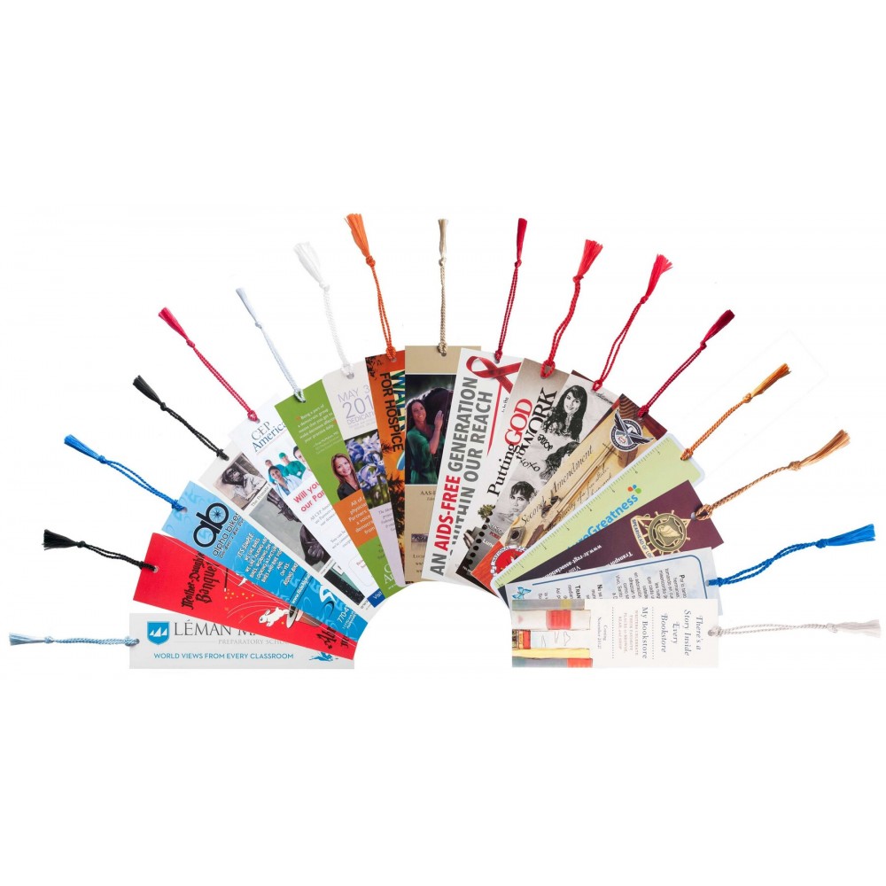 Bookmark Full Color, 2" x 6", 14 Point w/Floss Tassel with Logo Bookmark Full Color, 2" x 6", 14 Point w/Floss Tassel with Logo