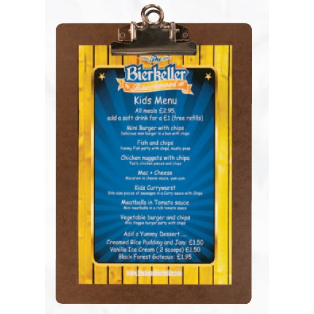 Metal Clip Board with Single Panel Menu Cover (5 1/2"x8 1/2" Insert) with Logo