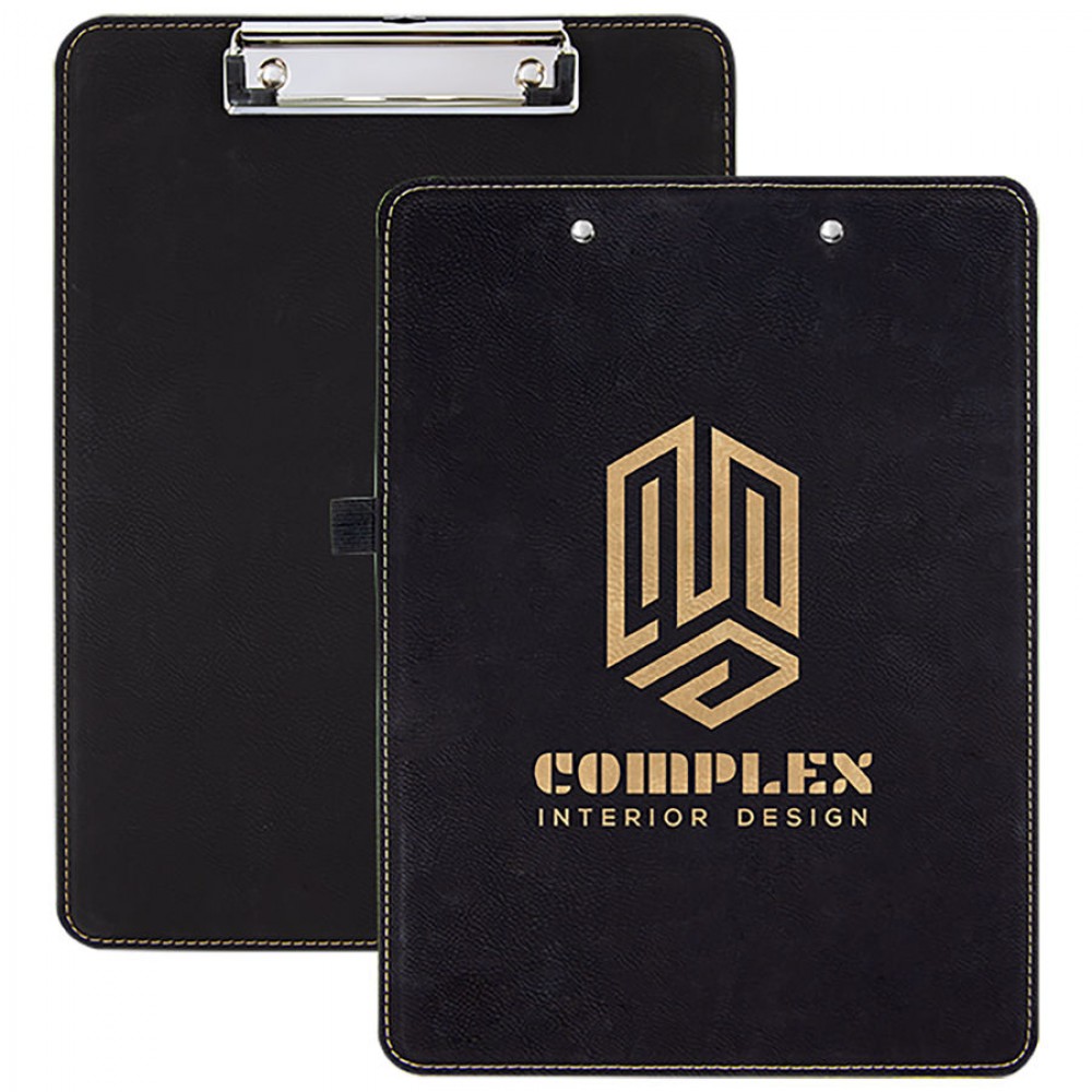 Faux Leather Clipboard, Black, 9" x 12 1/2" with Logo