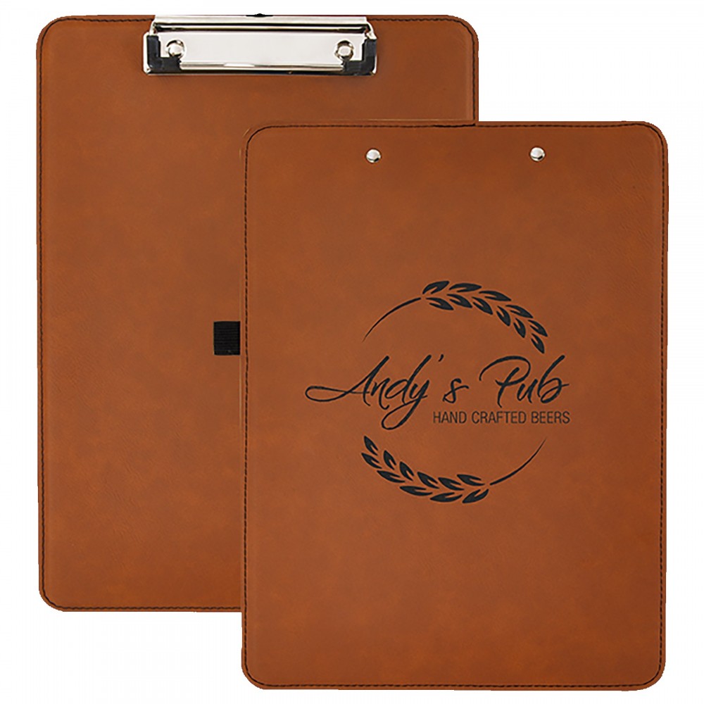 Rawhide Brown Laser Engraved Leatherette Clipboard with Logo