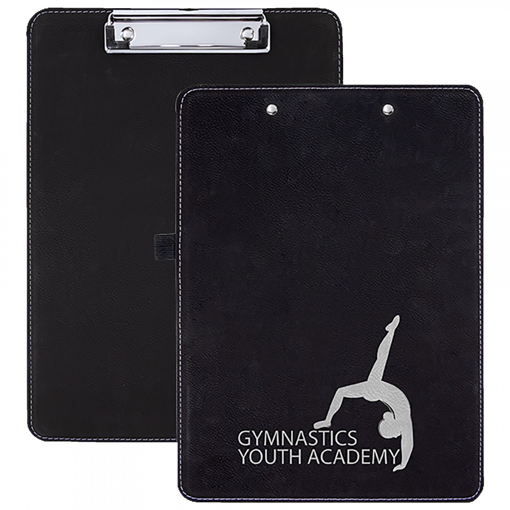 Customized Black & Silver Laser Engraved Leatherette Clipboard