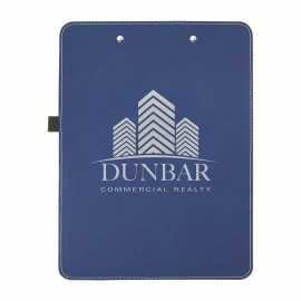 Customized 9" x 12 1/2" Blue/Silver Leatherette Clipboard