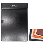 Logo Branded A4 Classic PU Leather Magnetic Clipboard Document Folder Writing Board w/ Pen Holder