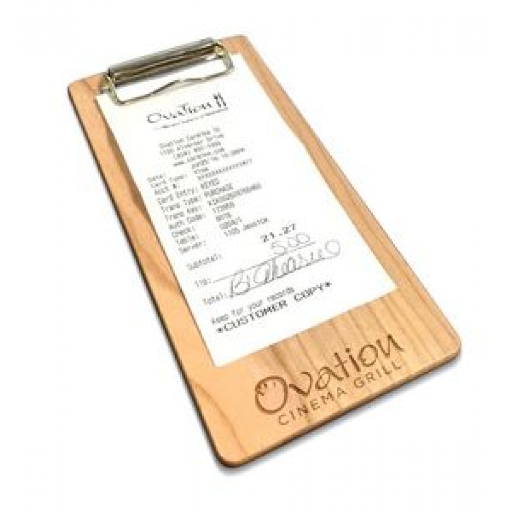 Branded 4" x 8" Solid Alder Check Presenter with Clip - 1/4" thick Branded 4" x 8" Solid Alder Check Presenter with Clip - 1/4" thick