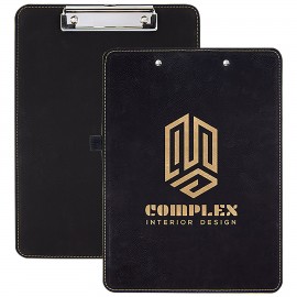 Black-Gold Clipboard with Pen Holder, Laserable Leatherette, 9" x 12-1/2" with Logo