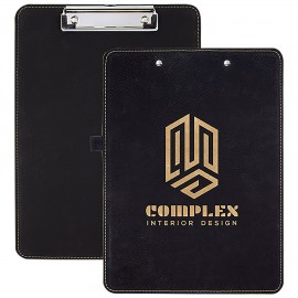 Black-Gold Clipboard with Pen Holder, Laserable Leatherette, 9" x 12-1/2" with Logo Black-Gold Clipboard with Pen Holder, Laserable Leatherette, 9" x 12-1/2" with Logo