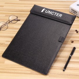 Logo Branded 9.06" W x 13" H PU Leather Magnetic Clipboard w/Pen Holder
