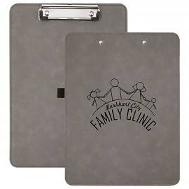 Customized Gray Clipboard with Pen Holder, Laserable Leatherette, 9" x 12-1/2"
