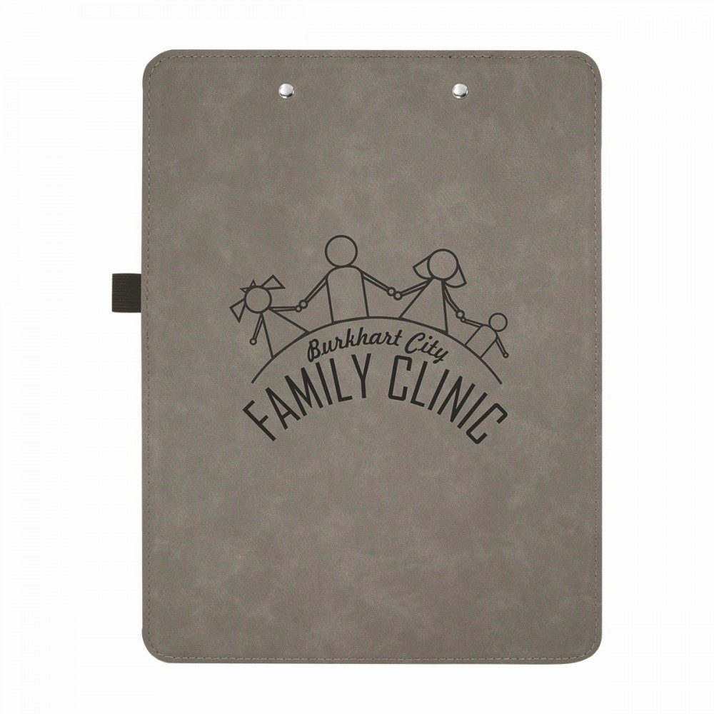 9" x 12 1/2" Gray/Black Leatherette Clipboard with Logo