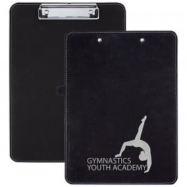 Black-Silver Clipboard with Pen Holder, Laserable Leatherette, 9" x 12-1/2" with Logo